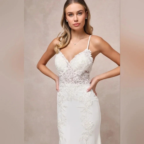 Lulus Vision of Romance White Sheer Mesh Embroidered Sequin Maxi Dress Bride - Picture 4 of 13